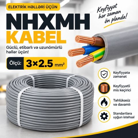 3×2.5 mm² Nhxmh kabel — 2.85 ₼ · Bakı · Təmir və inşaat 3×2.5 mm² Nhxmh kabel — Bakı
