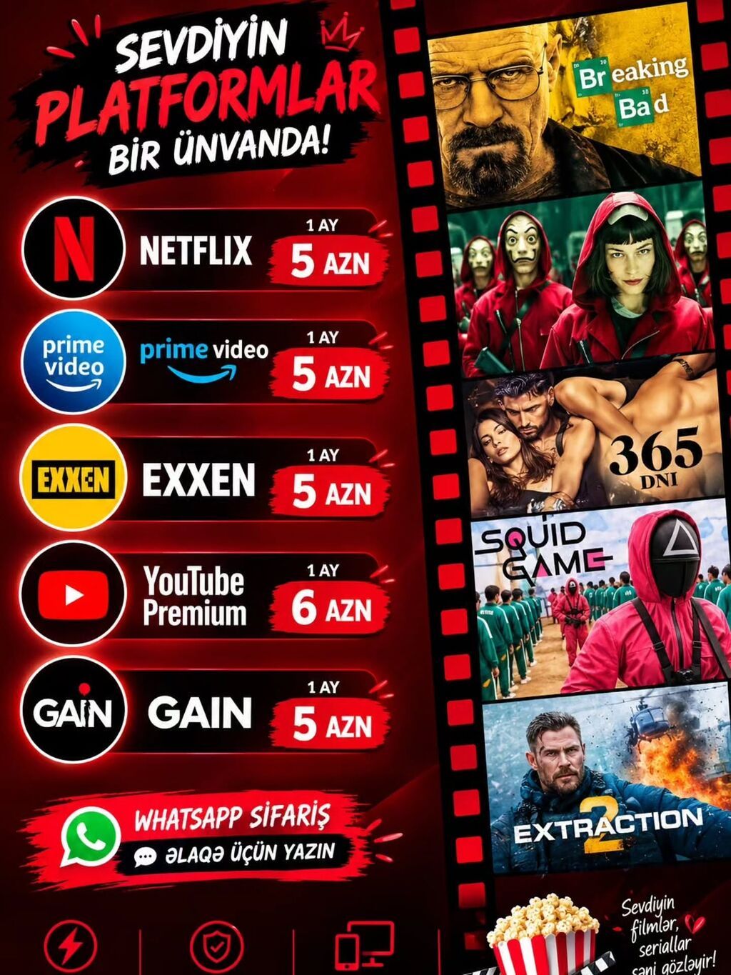 Sevdiyin platformalar bir ünvanda Aylıq abunə seçimləri: - Netflix — Digər, Bakı