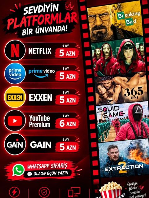 Sevdiyin platformalar bir ünvanda Aylıq abunə seçimləri: - Netflix — Bakı