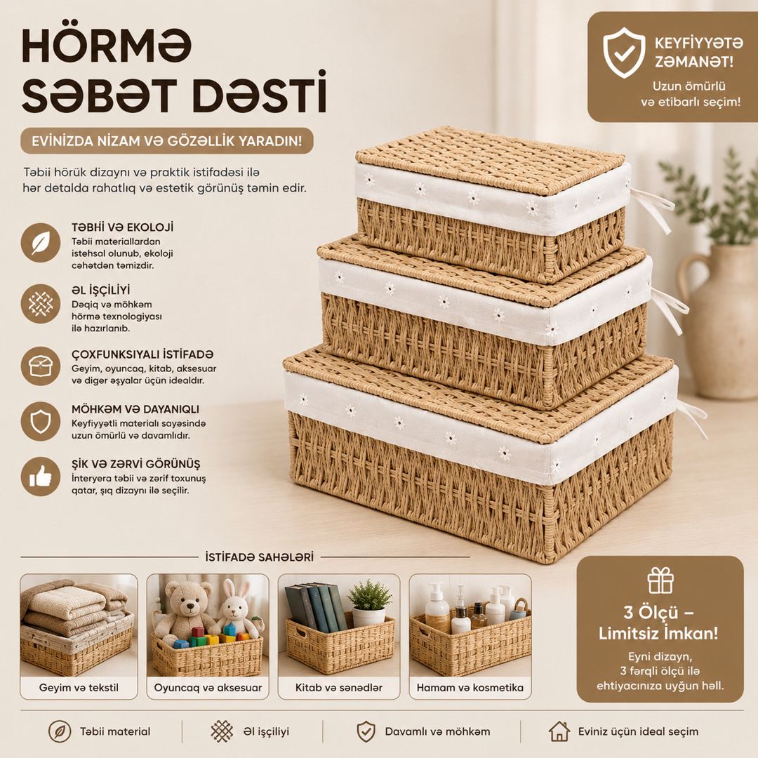 Saxlama səbətləri dəsti 43425743, 19x12x8 sm, 3 əd — Mallar, Bakı