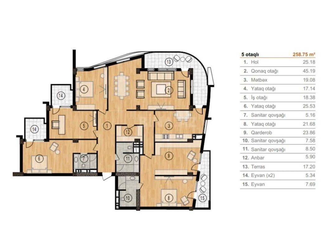 Satılır 5 otaqlı yeni tikili 259 m² — Mənzil, Bakı (7)