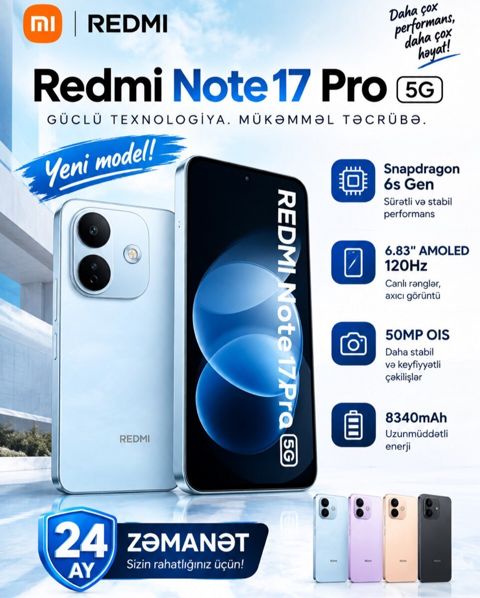 Xiaomi Redmi Note 17 Pro Sky Blue 256GB/8GB — Bakı
