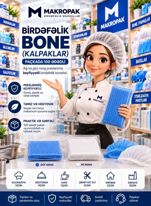 Baş üçün birdəfəlik papaq (bone-kalpak) — Bakı