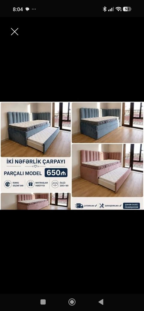 İki nəfərlik çarpayı – parçalı model - Ölçü: 200 90 - Aşağıdan — Bakı