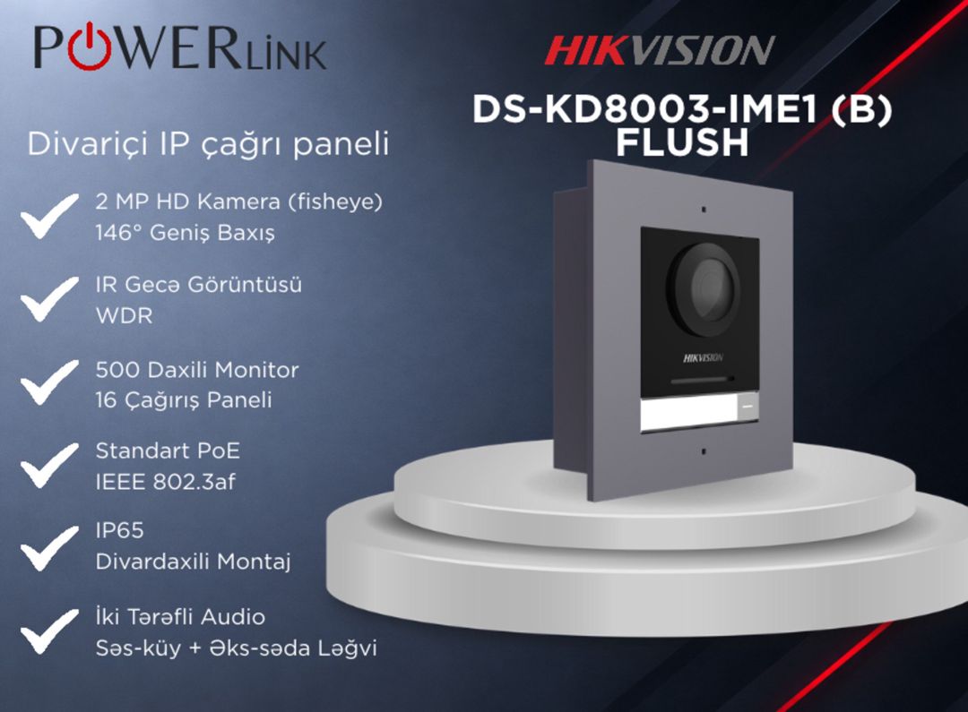 Divariçi IP Video Domofon Çağırış Paneli Modulu Hikvision DS-KD8003-IME1(B) Flush — Ağıllı ev və təhlükəsizlik, Bakı