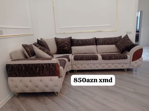 L‑şəkilli yumşaq mebel dəsti - Rəng: bej və tünd qəhvəyi — Bakı