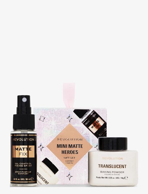 Dekorativ kosmetika dəsti Revolution Mini Matte Heroes (kirşan 10 q + makiyaj üçün sabitləşdirici 30 ml) — Bakı
