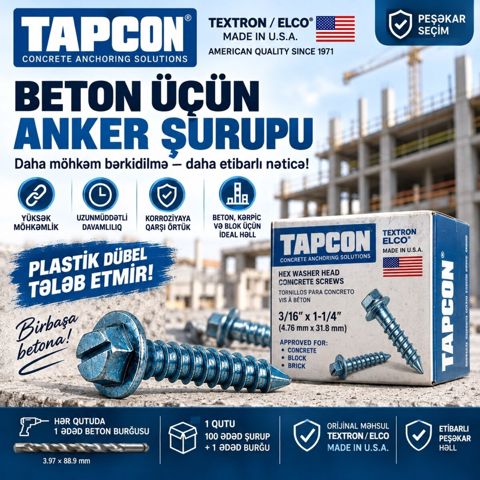 Orijinal Tapcon beton şurupu 4.76 31.8 mm – ABŞ — Bakı