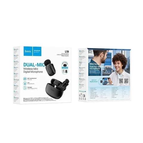 Hoco L19 Dual Black Simsiz Lavalier Mikrofon Type-C Lightning Telefon — Bakı