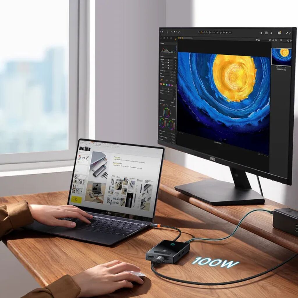 Baseus PioneerJoy 8-in-1 Usb-c Hub 4K 120Hz 100W PD Multiport Docking — Noutbuk aksesuarları, Bakı (2)