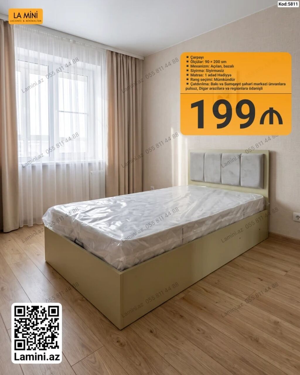 Çarpayı – La Mini (Kod: 5811) - Ölçü: 90 200 sm - Mexanizm: Açılan — Yataqlar, Bakı