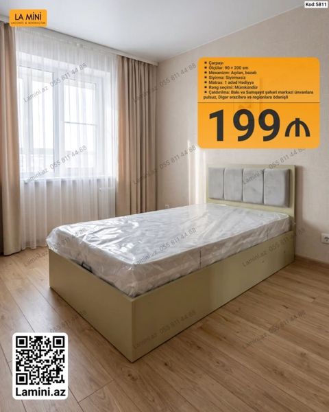 Çarpayı – La Mini (Kod: 5811) - Ölçü: 90 200 sm - Mexanizm: Açılan — Bakı