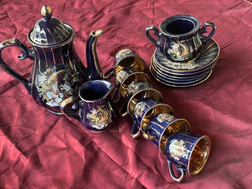 Çay dəsti, rəng - Göy, Farfor, 6 nəfərlik — Süfrə qabı, Digah (2)