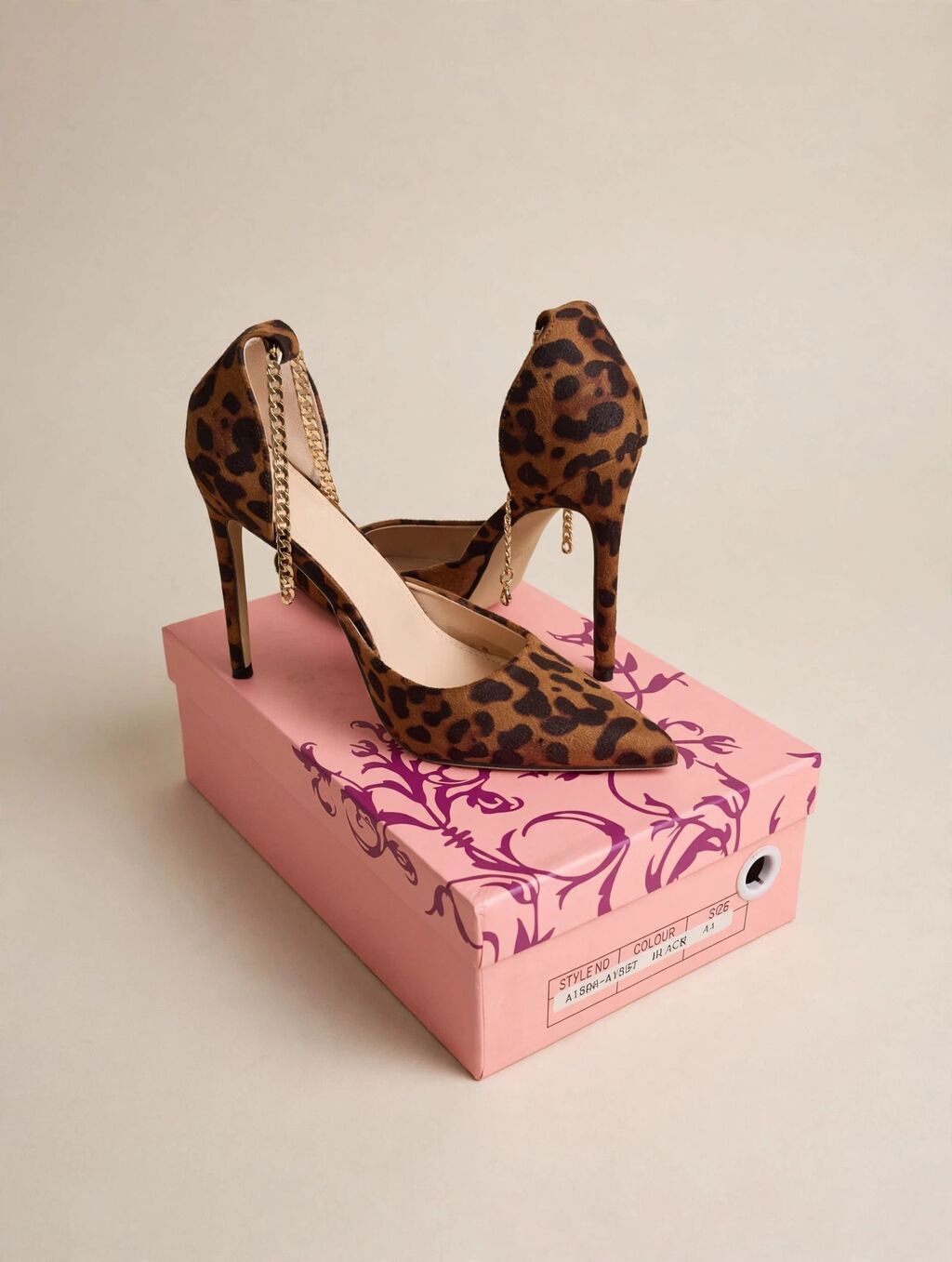 Leopar naxışlı stiletto ayaqqabı – zəncir detallı - Model: sivri — Tufl, Bakı (4)