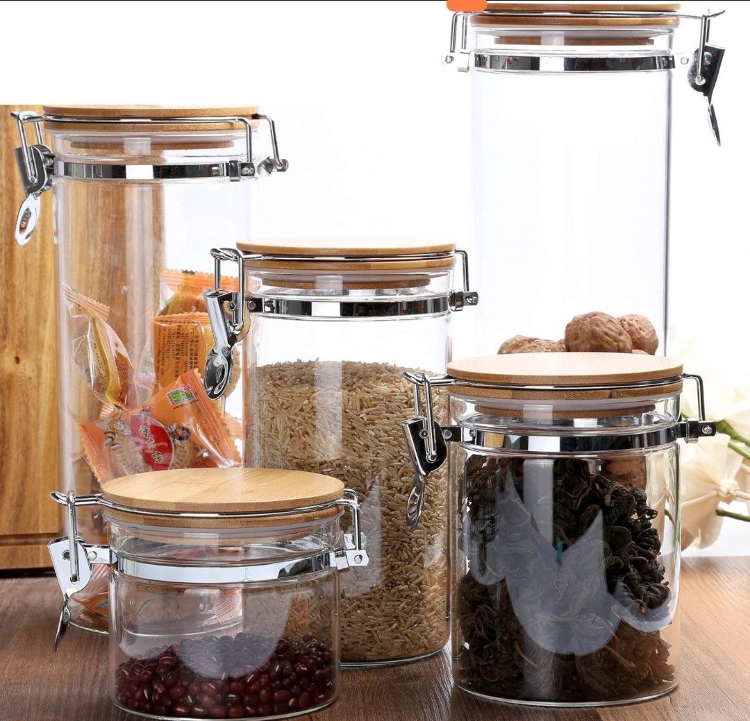 Saxlama üçün banka 1901430, 1000 ml, şüşə/bambuk, şəffaf /bej — Mallar, Bakı (3)