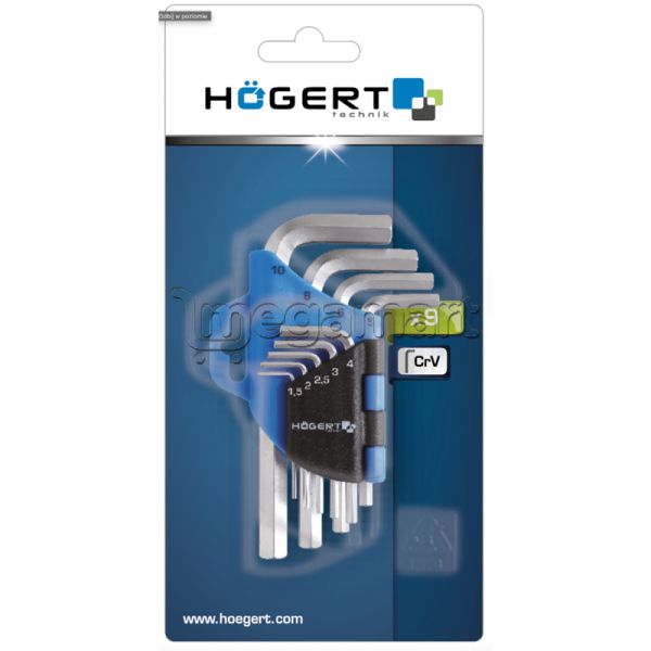 Açar dəsti Altıbucaqlı L formalı 1,5–10 mm, CrV, 9 ədəd Högert HT1W802 — Alətlər, Bakı (2)