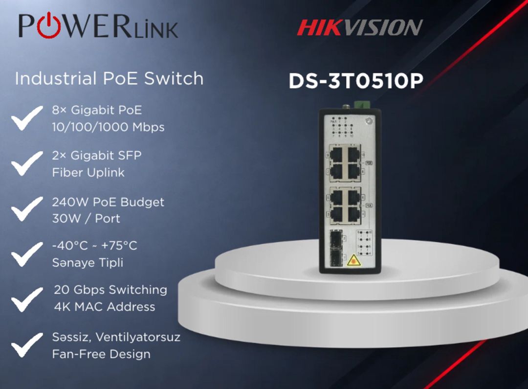 8 Port Gigabit Unmanaged Industrial PoE Switch Hikvision DS-3T0510P — Şəbəkə və server avadanlığı, Bakı