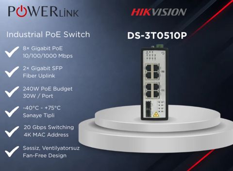 8 Port Gigabit Unmanaged Industrial PoE Switch Hikvision DS-3T0510P — Powerlink Azərbaycan — Network and server equipment