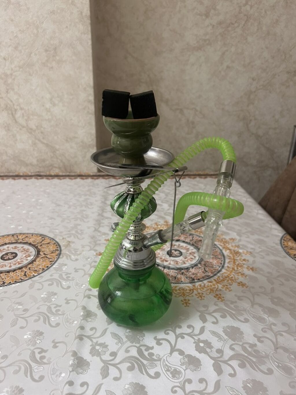 Kiçik ölçülü nərgilə (hookah) dəsti - Rəng: yaşıl şüşə kolba, yaşıl — Elektronik siqaretlər, Bakı (5)