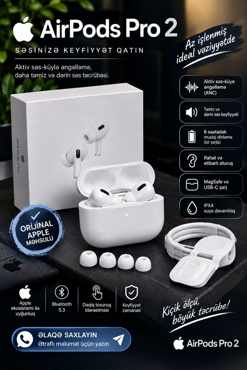 Simsiz qulaqlıq Airpods pro 2 — Səs texnikası, Bakı (2)