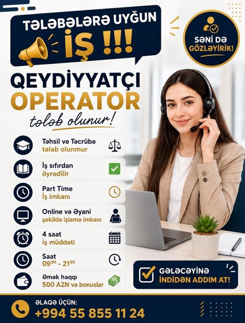 Hostes, qeydiyyatçı tələb olunur, İstənilən yaş, Təcrübəsiz — 500 ₼ · Bakı · Restoranlar, Turizm Hostes, qeydiyyatçı tələb olunur, İstənilən yaş, Təcrübəsiz — Bakı
