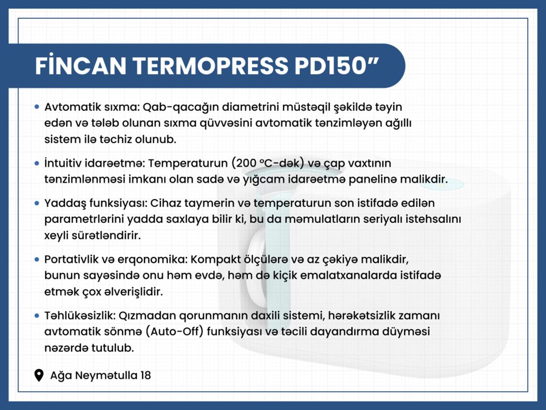 Fincan termopress PD150 — Biznes və avadanlıq, Bakı (2)