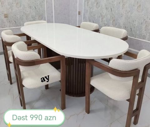Yemək otağı dəsti – oval masa və 6 ədəd kreslo tipli stul - Masa — Bakı
