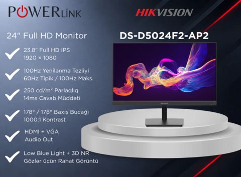 Full HD IPS 100Hz 24" Monitor Hıkvısıon DS-D5024F2-AP2 — Powerlink Azərbaycan — Computers & Laptops