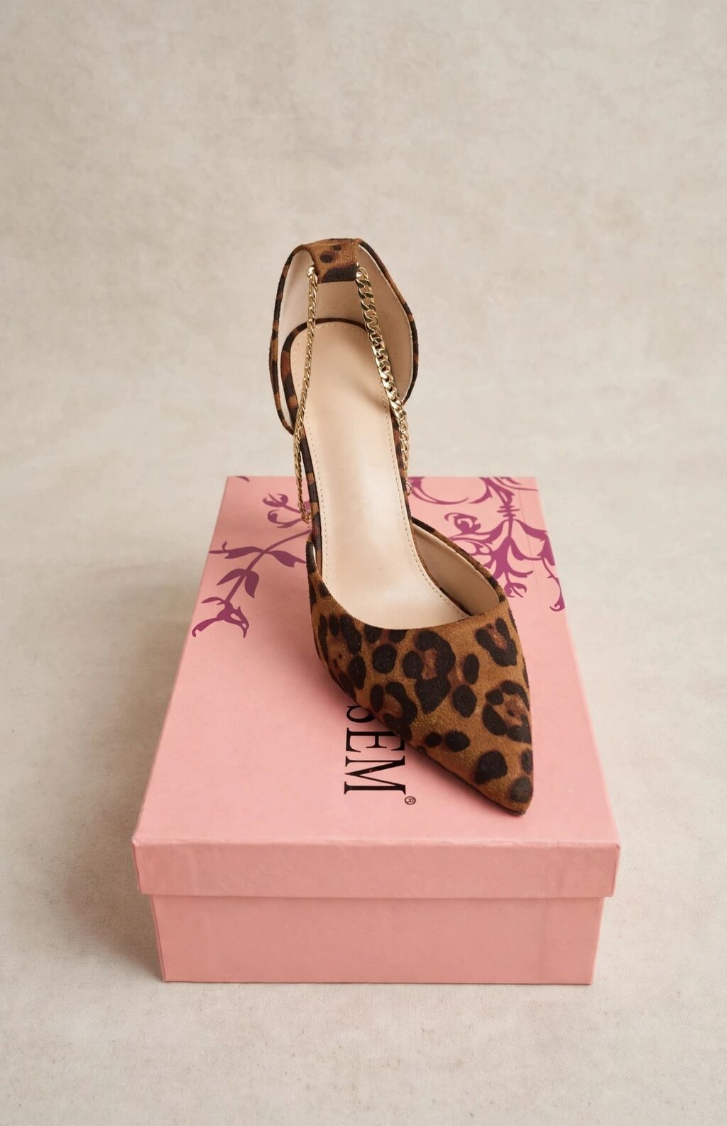 Leopar naxışlı stiletto ayaqqabı – zəncir detallı - Model: sivri — Tufl, Bakı (3)