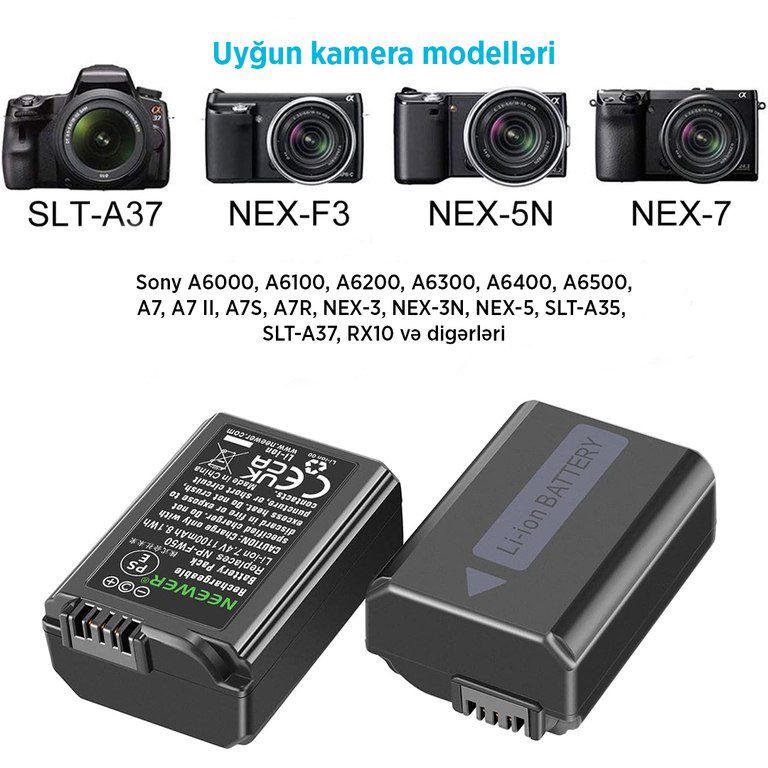 "Neewer" NP-FW50 Sony A7 üçün batareya və adapter dəsti — Foto və video texnikası, Bakı (5)