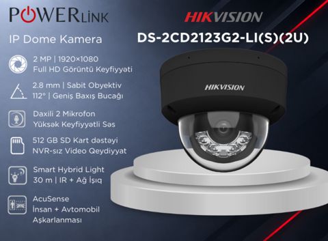 IP Dome Təhlükəsizlik Kamerası 2.8mm AcuSense Mikrofonlu Hikvision DS-2CD2123G2-LIS2U 2MP — Powerlink Azərbaycan