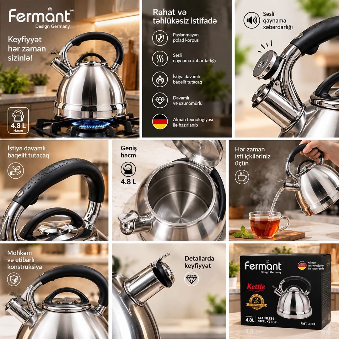 Çaydan Fermont 002717, paslanmayan polad, gümüşü, 4800 ml — Mallar, Bakı (2)