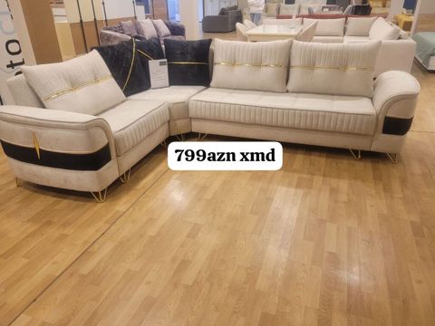 L‑şəkilli yumşaq künc divan. Açıq bej rəngli, qara və qızılı dekor — 799 ₼ · Bakı · Divanlər L‑şəkilli yumşaq künc divan. Açıq bej rəngli, qara və qızılı dekor — Bakı