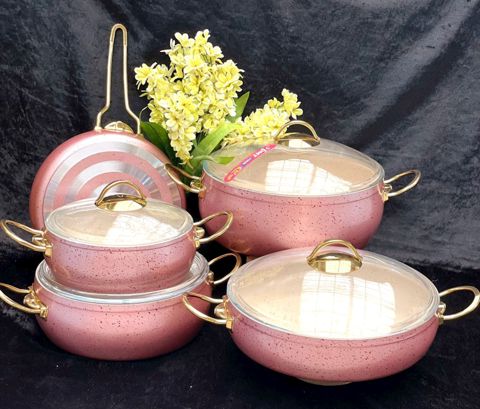 Qazan və tava dəsti PMT PP-MM-006, qranit, çəhrayı, 9 parça — Bakı