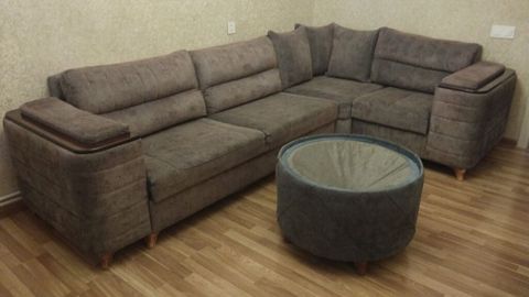 Uqul künc divan + yumru puff - Material: yumşaq, davamlı parça — Bakı