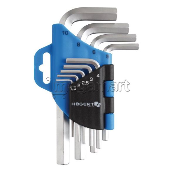 Açar dəsti Altıbucaqlı L formalı 1,5–10 mm, CrV, 9 ədəd Högert HT1W802 — Alətlər, Bakı