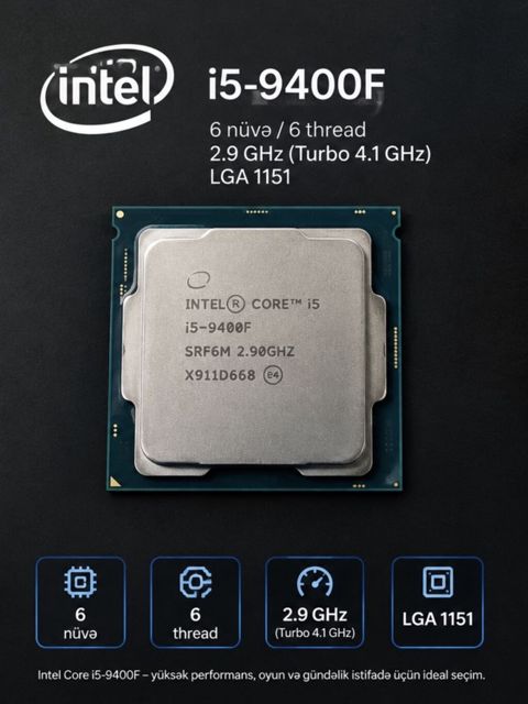 Intel Core i5-9400F prosessor - 6 nüvə / 6 thread - Əsas saat — Digah