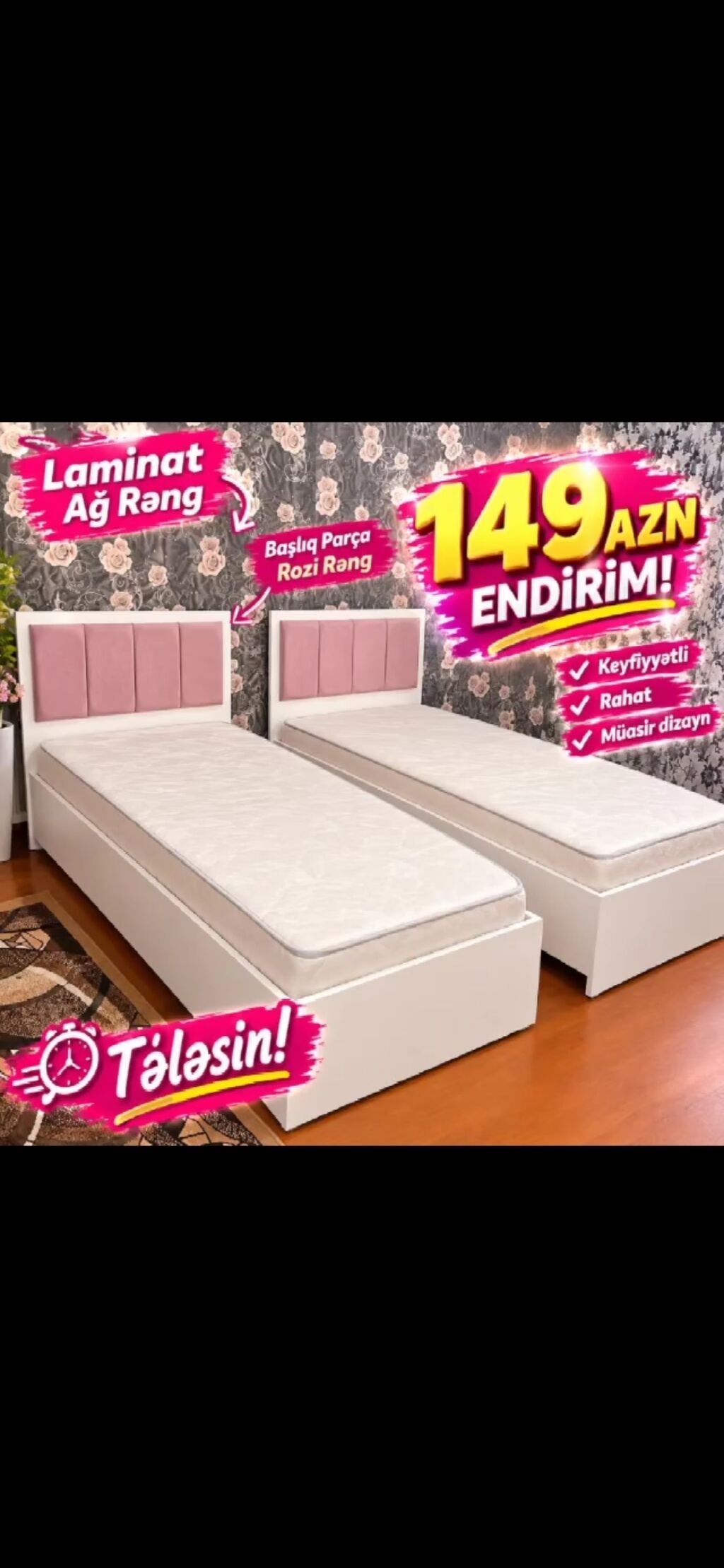 Müasir tək nəfərlik çarpayı – laminat, ağ rəngdə korpus, başlıqda — Yataqlar, Xırdalan