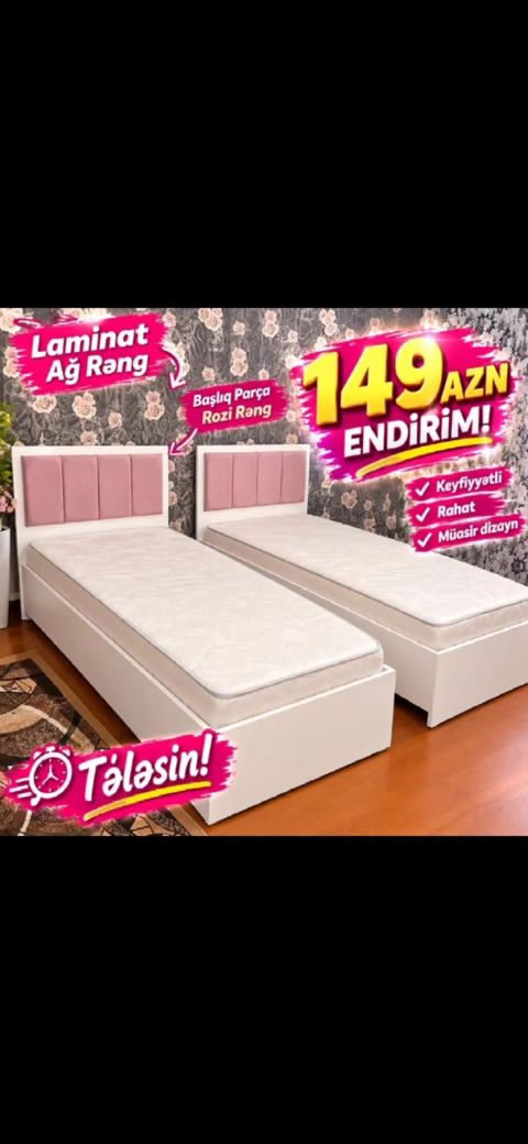 Müasir tək nəfərlik çarpayı – laminat, ağ rəngdə korpus, başlıqda — 149 ₼ · Xırdalan · Yataqlar Müasir tək nəfərlik çarpayı – laminat, ağ rəngdə korpus, başlıqda — Xırdalan