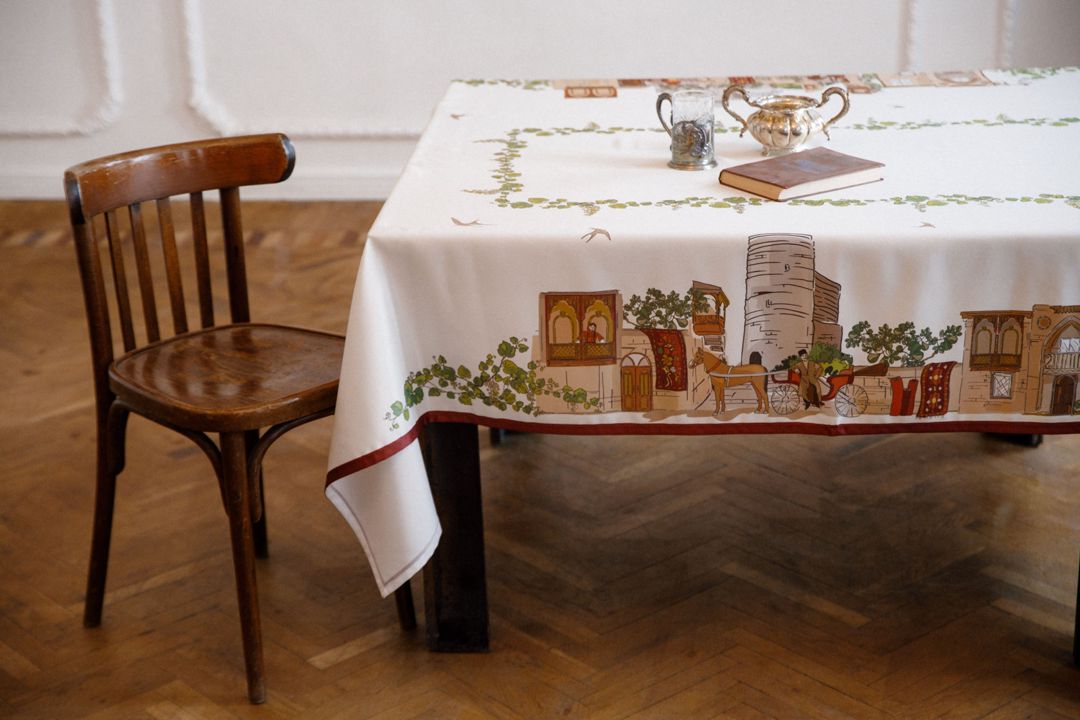 Süfrə Zadagan, 150x220 sm, Polikotton, Bej/Ağ/Qəəhvəyi — Mallar, Bakı