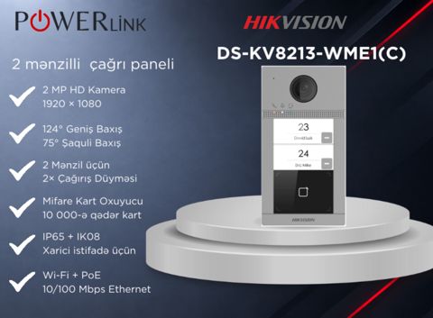 2 Mənzilli IP Video Domofon Çağırış Paneli Hikvision DS-KV8213-WME1(C) — Bakı