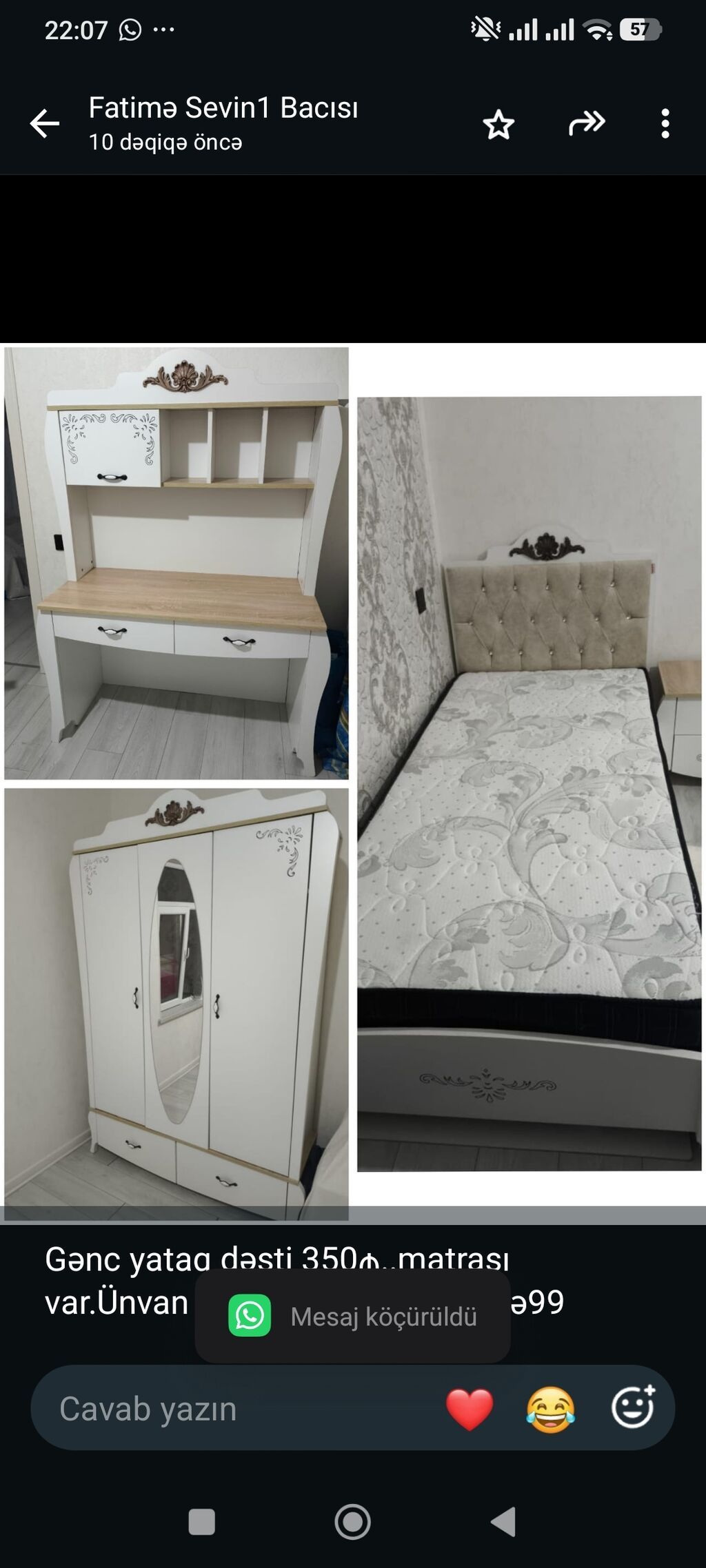 Gənc yataq dəsti 350₼. matrası var.Ünvan upd qəs. 6215. Fatimə99 — Uşaq mebeli dəstləri, Bakı