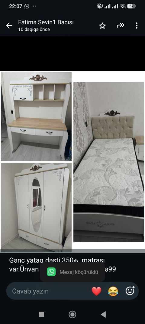Gənc yataq dəsti 350₼. matrası var.Ünvan upd qəs. 6215. Fatimə99 — Bakı