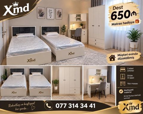 Uşaq/tonyenlər üçün funksional yataq otağı dəsti Tərkib: - 2 ədəd tək — 650 ₼ · Bakı · Uşaq mebeli dəstləri Uşaq/tonyenlər üçün funksional yataq otağı dəsti Tərkib: - 2 ədəd tək — Bakı