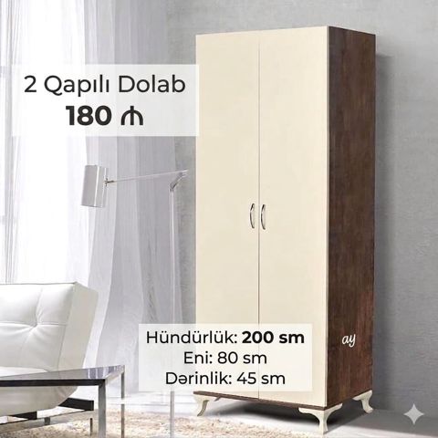 2 qapılı geyim dolabı - Ölçülər: hündürlük 200 sm, en 80 sm, dərinlik — Digah