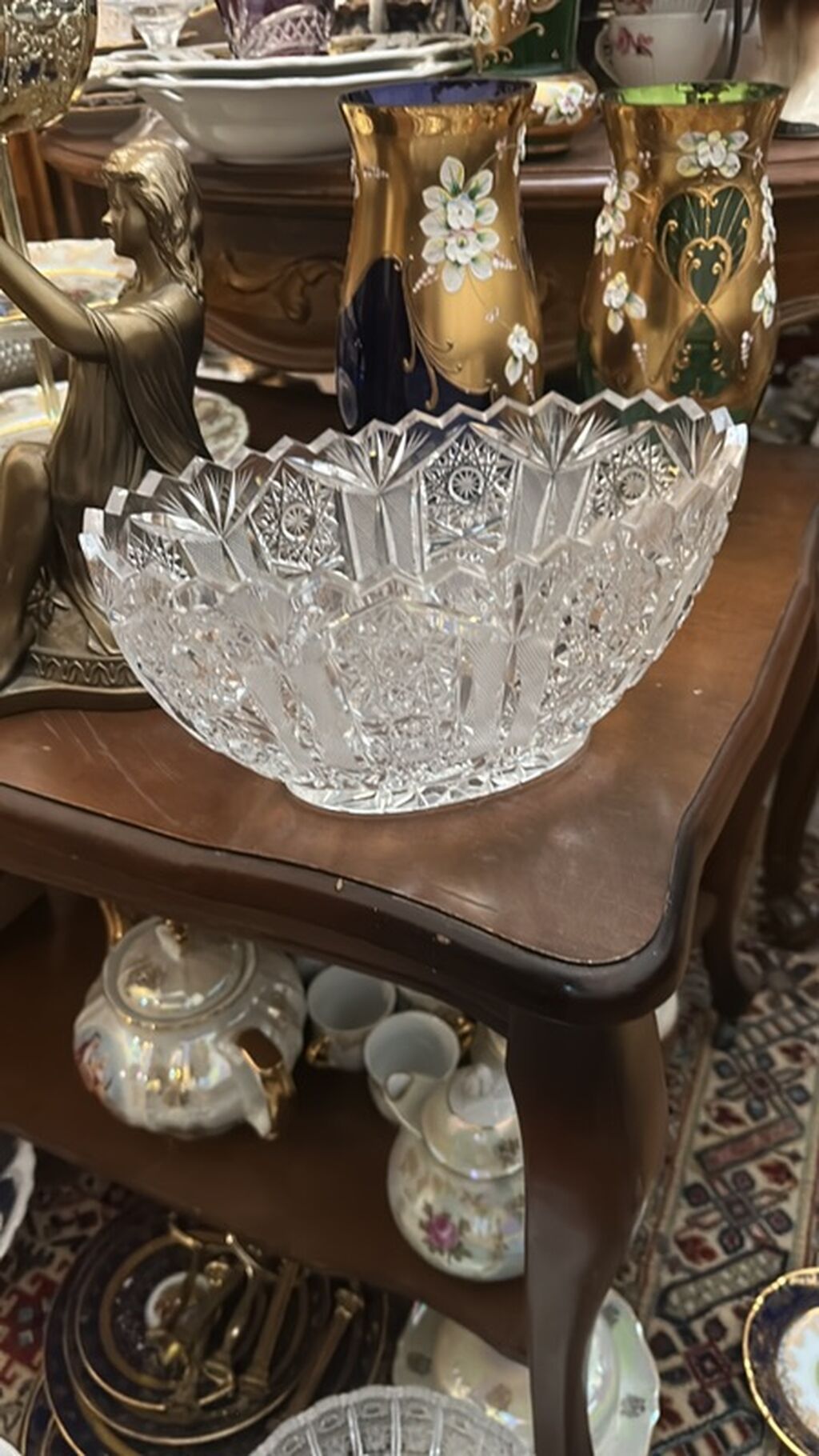 Kəsilmiş naxışlı şüşə/kristal meyvə və salat qabı - Material: şəffaf — Süfrə qabı, Xırdalan (2)