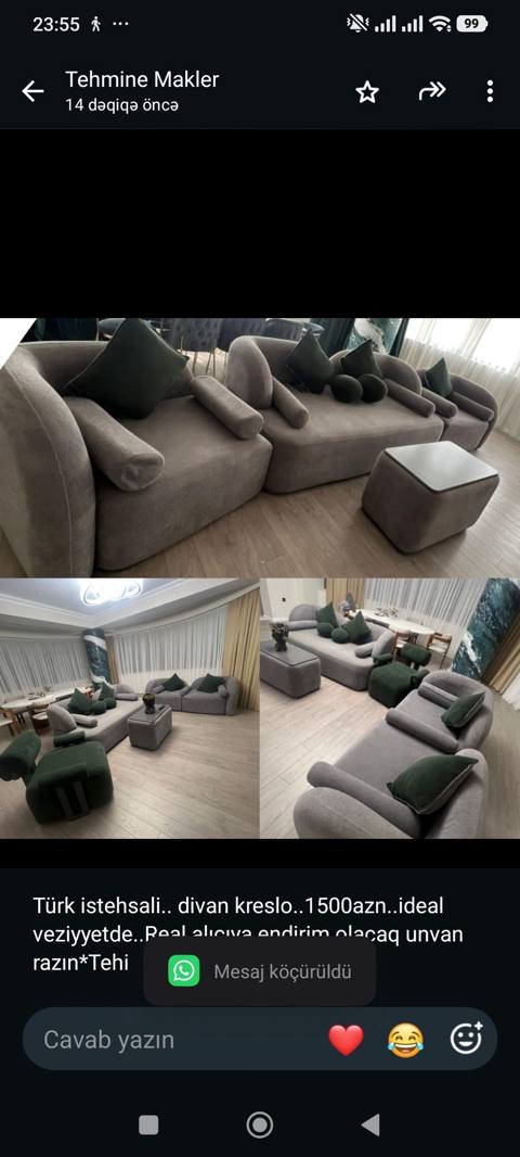 Türk istehsali. divan kreslo. 1500azn. ideal veziyyetde. Real alıcıya — Bakı