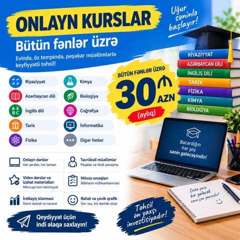 Onlayn dərslərin keçirilməsi Bütün fənlər üzrə müəllimlərlə onlayn — Bakı