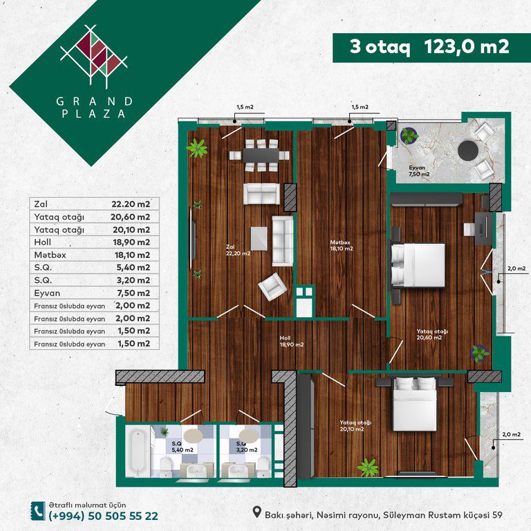 Satılır 3 otaqlı yeni tikili 123 m² — Mənzil, Bakı (3)