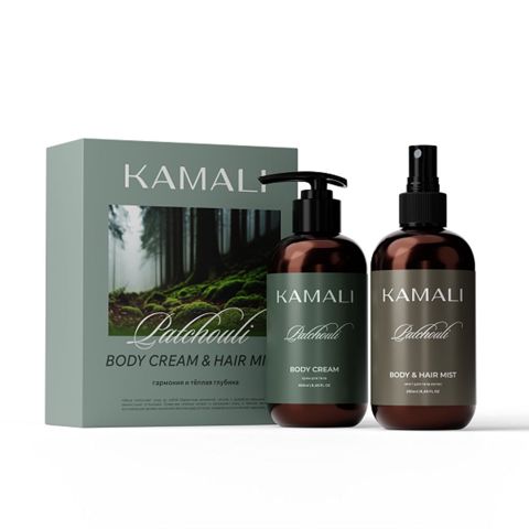 Bədən və saç üçün kosmetika dəsti Kamali Patchouli (bədən kremi 250 ml + bədən və saç misti 250 ml) — Bakı